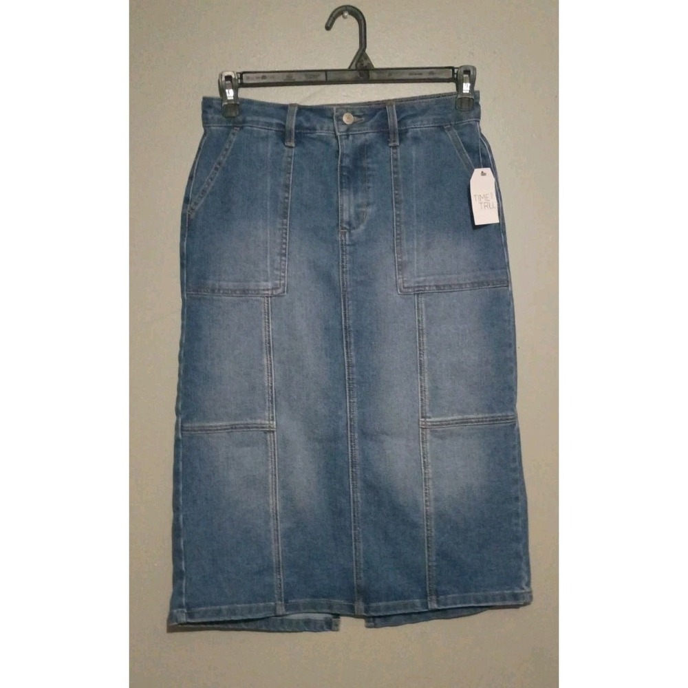 Time and Tru Women's Denim Midi Utility Skirt, Size 2‎